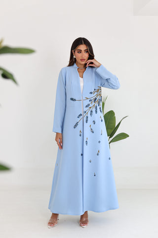 3D Floral Embroidery Abaya with Chinese Collar