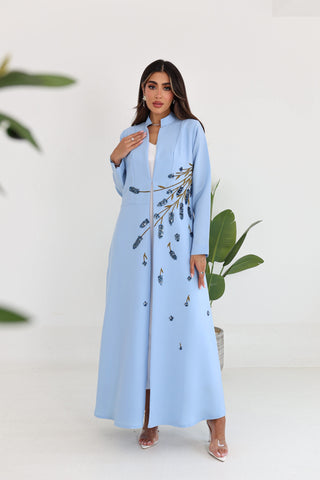 3D Floral Embroidery Abaya with Chinese Collar